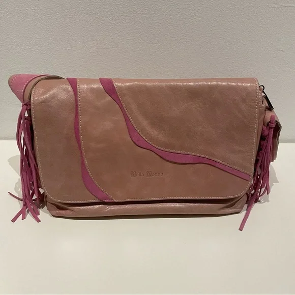 Bella Donna Italian crafted leather handbag with fringe. In Barbie pink. - Picture 10 of 12
